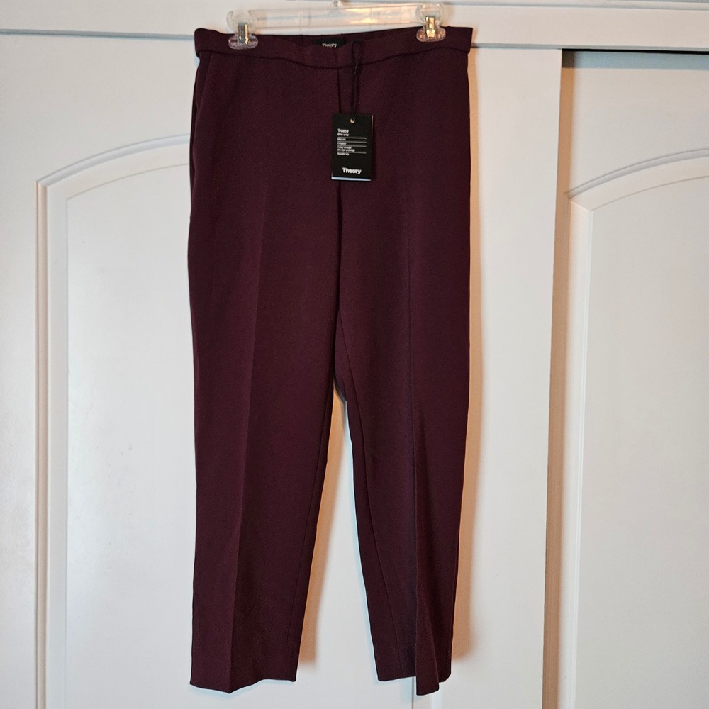 NEW Theory Treeca Pull On Cabernet Modern Crepe 2 Pants Size 8 Burgundy Office